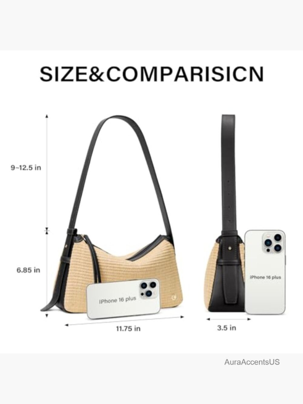 Woven Straw Hobo Shoulder Bag with Adjustable Strap - Picture 3 of 7